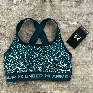 NWT UNDER ARMOUR Racerback Blue Patterned Padded Sports Bra SIZE SMALL